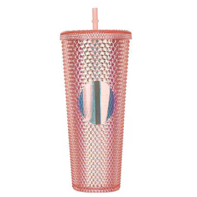 OEM ODM logo and Color BPA FREE Eco Plastic 20oz 24oz Diamond Tumbler Durian Cup studded Tumblers Cups With Lid and Straw