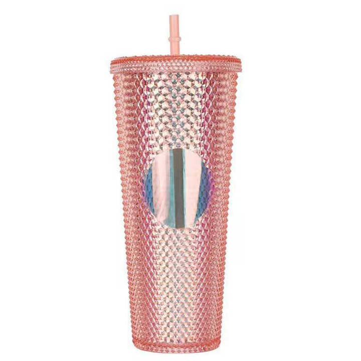 OEM ODM logo and Color BPA FREE Eco Plastic 20oz 24oz Diamond Tumbler Durian Cup studded Tumblers Cups With Lid and Straw
