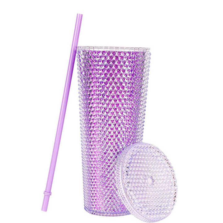OEM ODM logo and Color BPA FREE Eco Plastic 20oz 24oz Diamond Tumbler Durian Cup studded Tumblers Cups With Lid and Straw