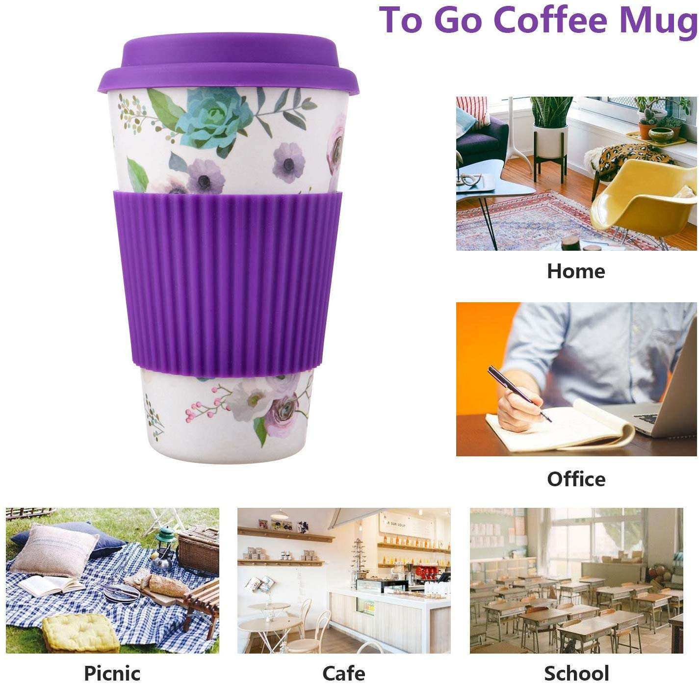 Eco-friendly PLA 400ml Wholesale Custom Pattern Reusable Bamboo Fiber Coffee Cup with Lid