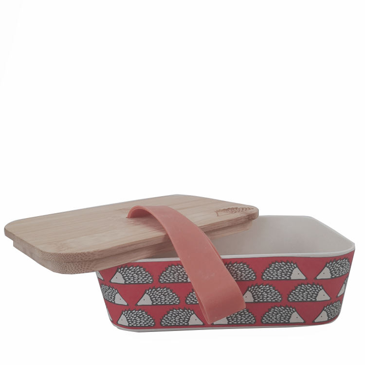 Eco-friendly Reusable Bamboo Fiber Bento Lunch Box with Silicone Band and Wooden Bamboo Lid