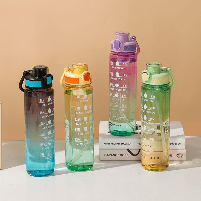 Leakproof Tritan BPA Free 1l Fitness Outdoor Sports Water Jug with Time Marker Large Plastic Motivational Water Bottle