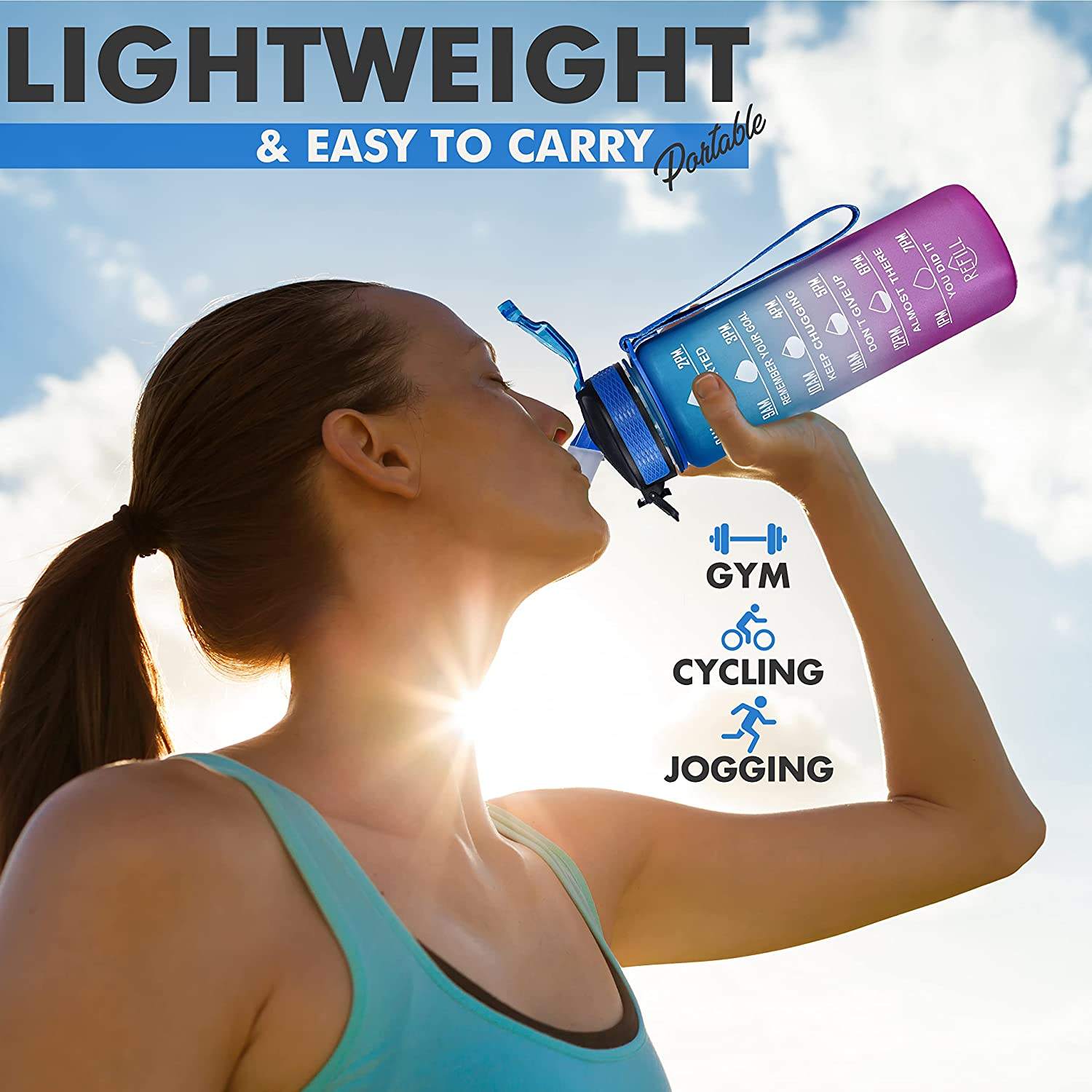 32oz Tritan Sport Gradient Plastic Water Bottles BPA Free Motivational Fitness Sports Water Bottle with Custom logo