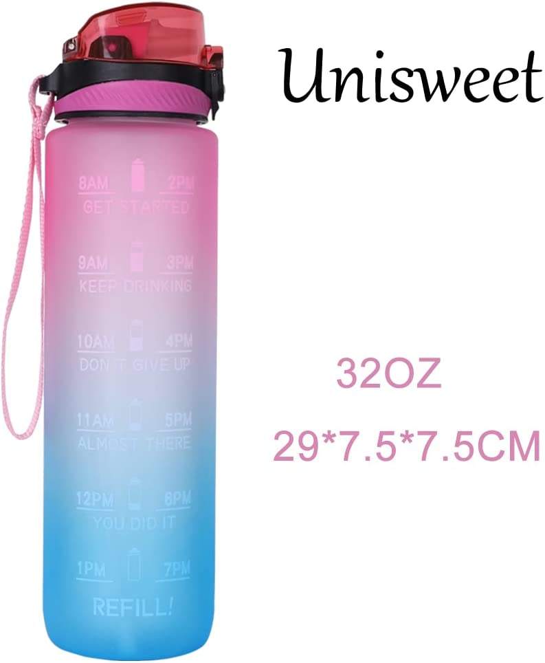 Gradient Leak Proof &Large 1 Liter 32 Oz BPA Free Water Bottle with Time Marker Fruit Infuser Strainer