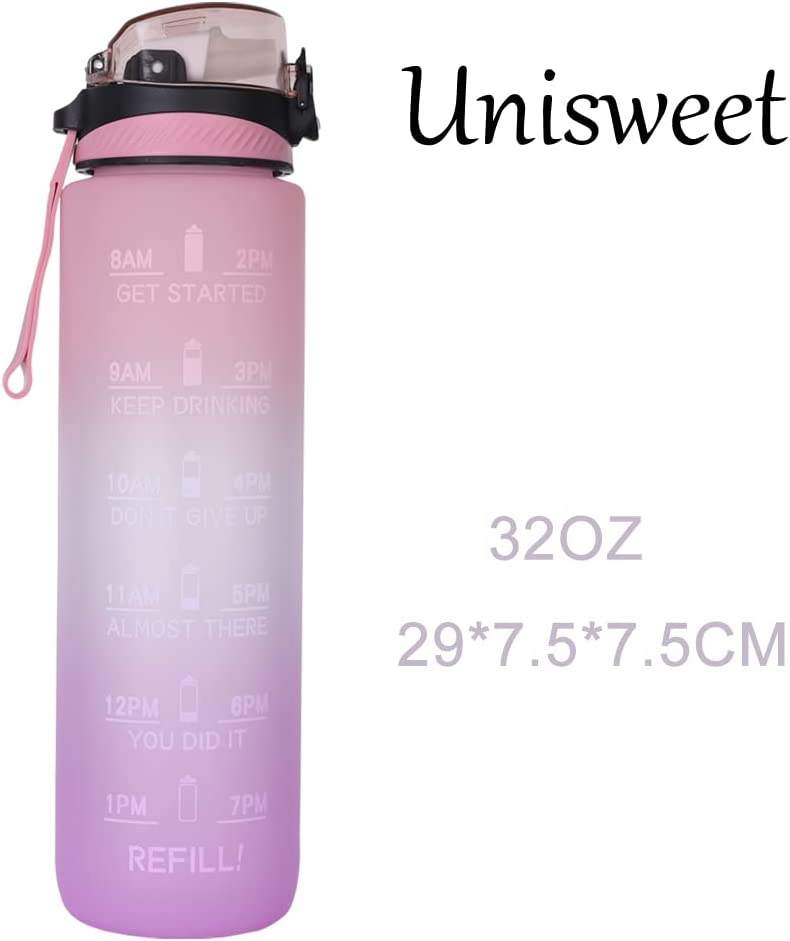 Gradient Leak Proof &Large 1 Liter 32 Oz BPA Free Water Bottle with Time Marker Fruit Infuser Strainer