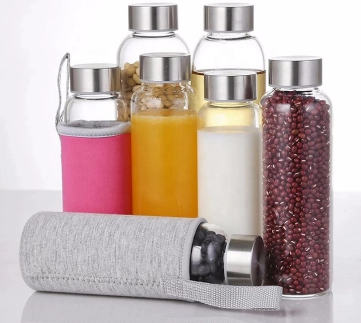 Hot Sell 500ml BPA Free Tritan High Borosilicate Glass Water Bottle with Bottle Cover for Hiking and Sports
