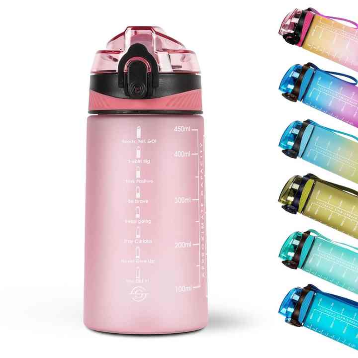 450Ml Wide Mouth Gradient Color Bpa Free Leak-Proof Motivational Plastic Gym Fitness Sports Water Bottle With Straw