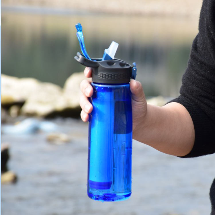 Portable Leak Proof Plastic Tritan Material Sports Carbon Filter Water Bottle