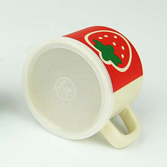Children Bamboo Fiber Cute Mug Cartoon Kid Drinking Cups With Lid and Handle