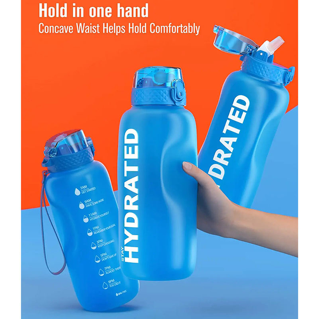 2L Large Capacity Water Bottle With Bounce Cover Time Scale Reminder Frosted Cup With Cute Stickers for Outdoor Sports Fitness