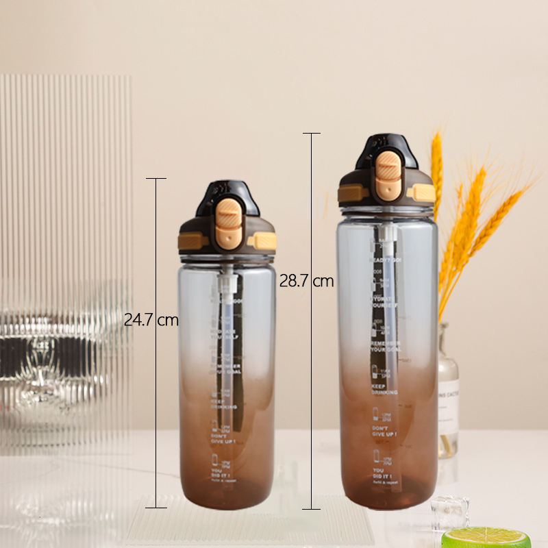 Outdoor Portable Gradient High Appearance Motivational Water Bottle With Straw