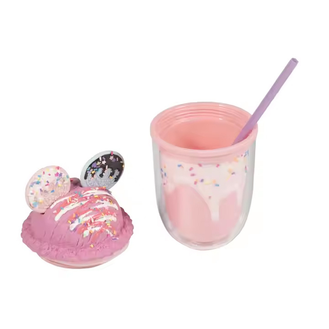 BPA Free Beautiful 400ml Water Bottle Plastic Double Wall Ice Cream Shape Plastic Cup with Lid and Straw for Kids