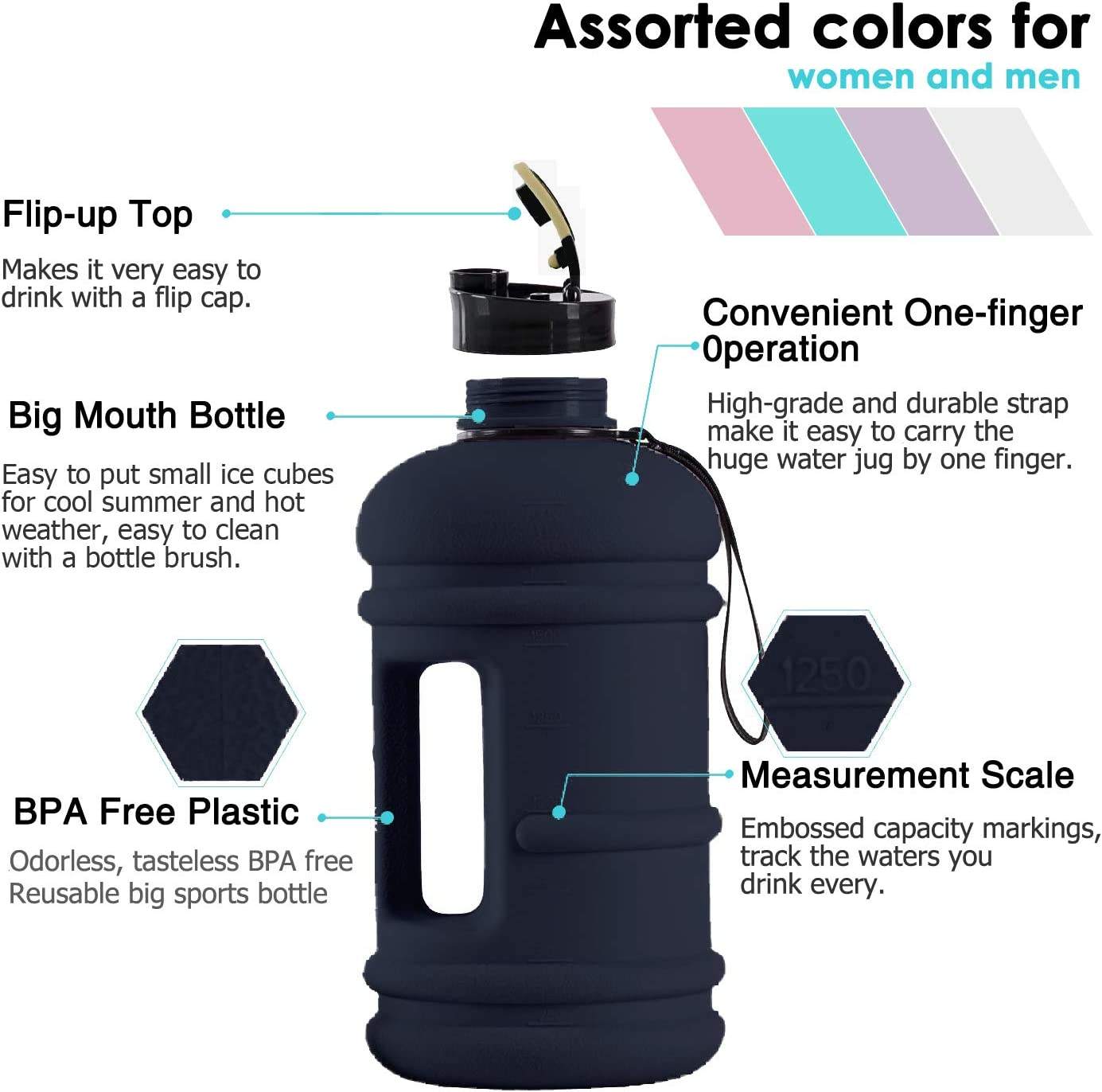 2.2L Half Gallon Water Jug Gym Sports Bottle Large Plastic Reusable Bottle with Handle Strap Leakproof Fitness Outdoor Bottle