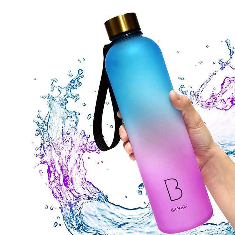 Bottle With Time Marker 32OZ 1Liter Motivational Reusable Water Bottles With Times to Drink BPA Free Frosted Plastic