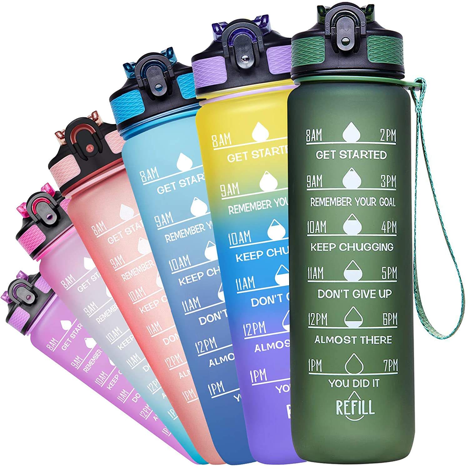 32oz Tritan Sport Gradient Plastic Water Bottles BPA Free Motivational