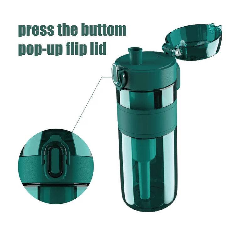 500ml BPA FREE PLASTIC Water Bottle Press the Button Pop-up Flip Lid Tritan Bottle Filter Portable Water Filter Bottle