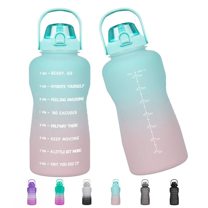 Large Outdoor Gym Sport BPA Free Motivational Water Bottle Plastic 1 Gallon Water Bottle with Handle