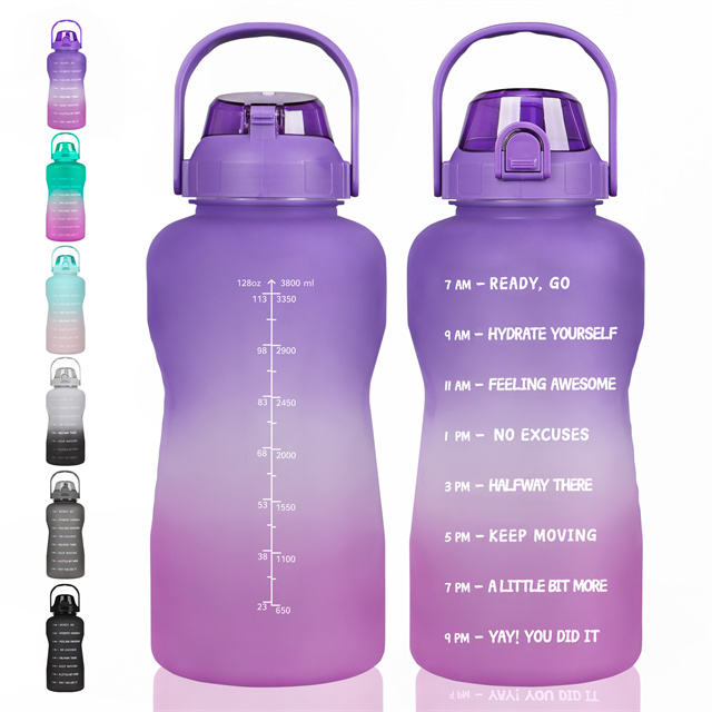 Large Outdoor Gym Sport BPA Free Motivational Water Bottle Plastic 1 Gallon Water Bottle with Handle