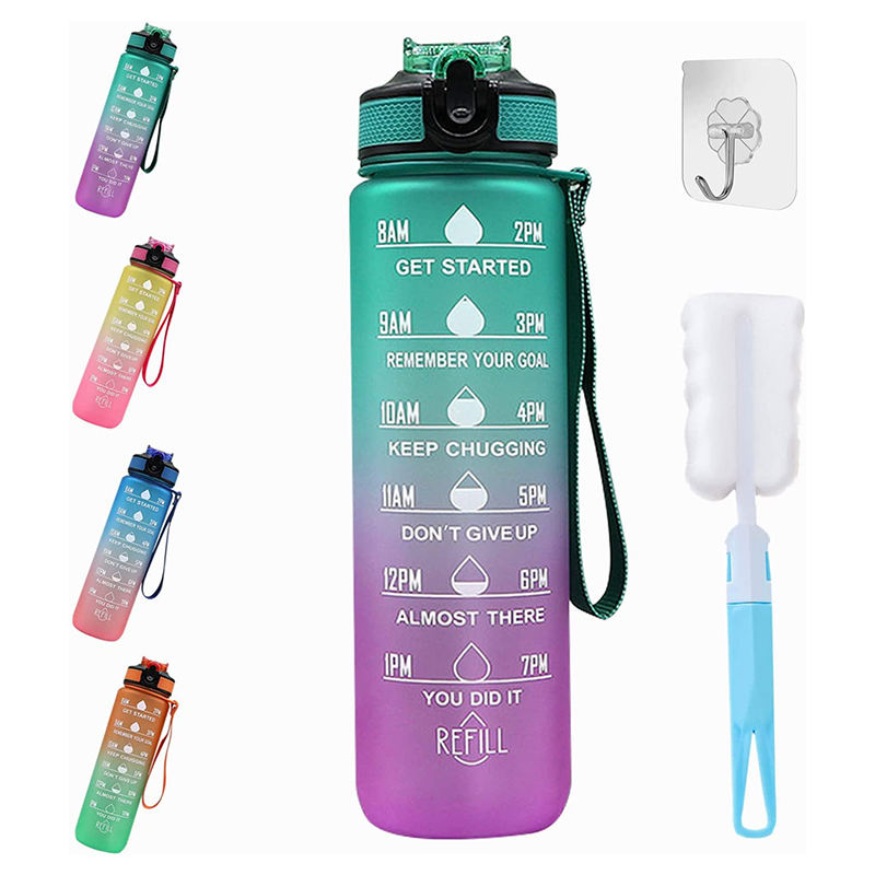 Taizhou Custom Logo 32oz 1L Portable Workout Gym Sports Waterbottle Motivational Drink Watee Water Bottle with Straw Time Marker
