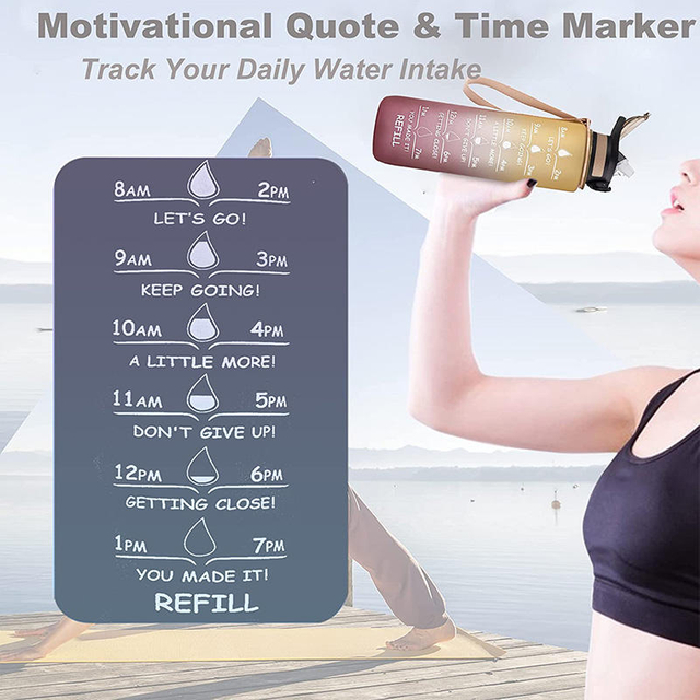 32oz 1L Time Marker Leakproof Bicycle Product Tritan Sport Frosted Plastic Water Bottle BPA Free