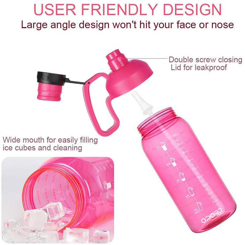 High Quality Transparent Outdoor Plastic Motivational Water Drink Bottle 64 Oz With Time Marker Handle