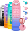 1000ml BPA FREE Plastic Water Bottle With Motivational Words and Rope Gradient Paint Sport Water Bottle
