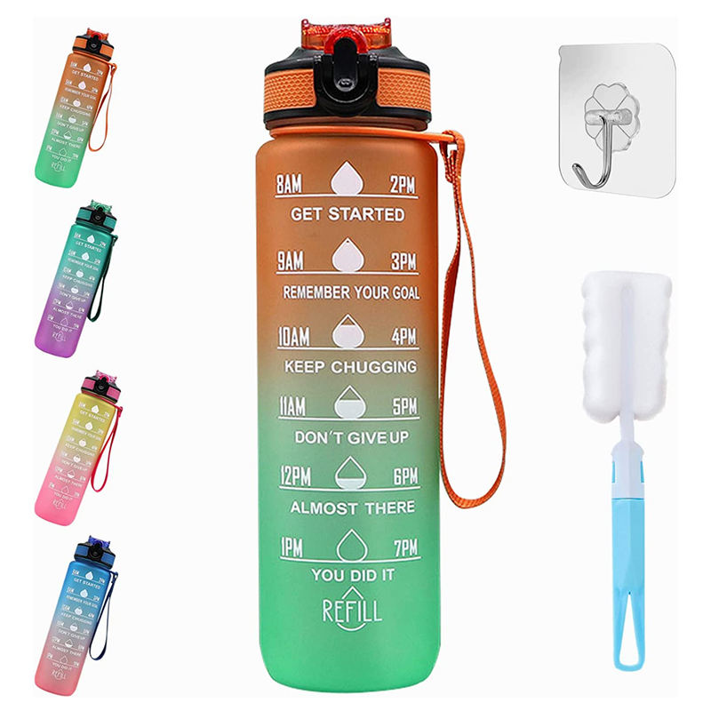 1 Liter BPA Free Gradient Plastic Water Bottle 32oz Motivational Time Marker Water Bottle With Custom Logo
