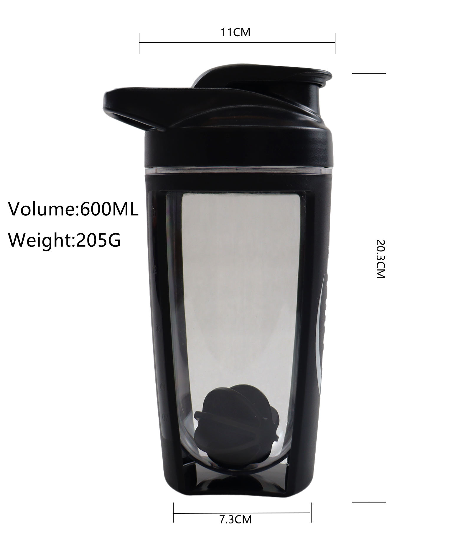 New Style Custom Color and logo 600ml Plastic Sport Water Bottle clear Gym Protein Shaker Bottle With Stirring Ball