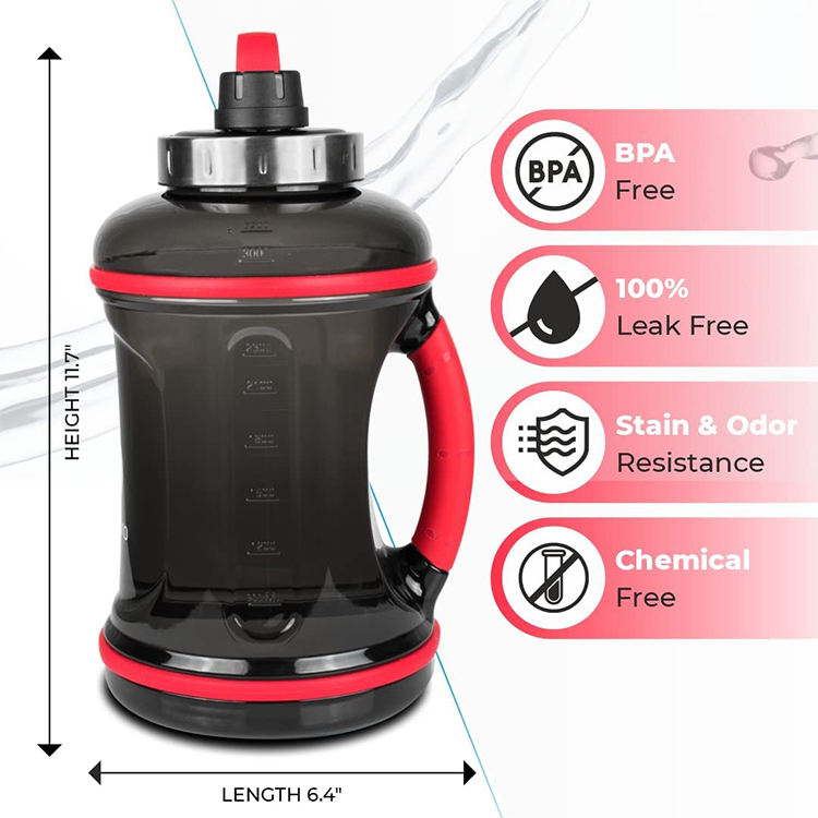 2.2L Half Gallon Transparent Gym Sports Motivation Large Bpa Free Plastic Custom Water Bottle with Straw Lid Time Marker