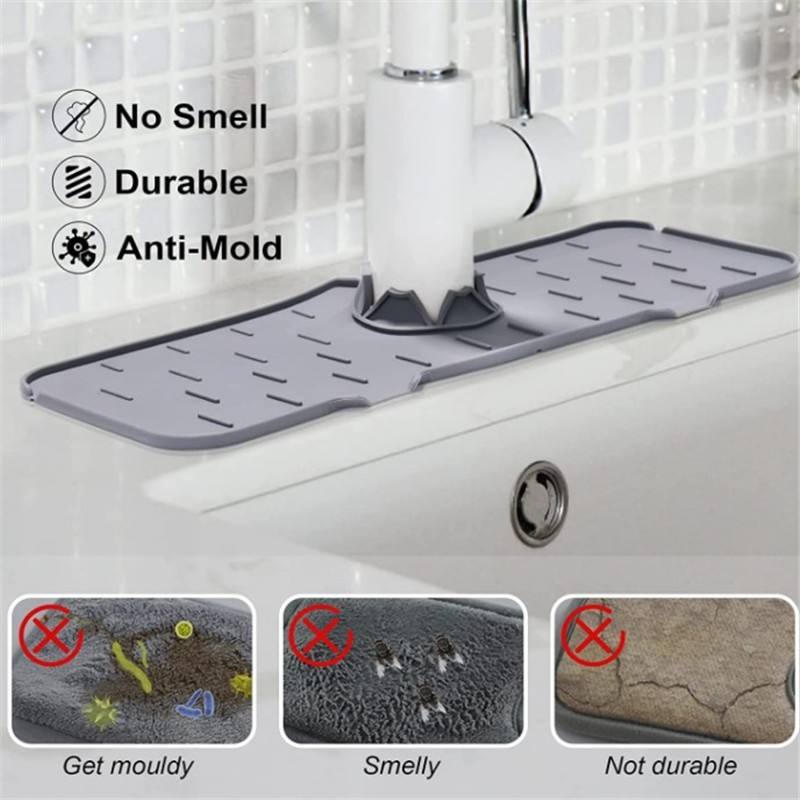 Silicone Sink Water Splash Catcher Pad Behind Faucet for Kitchen Bathroom Sink Draining Mat