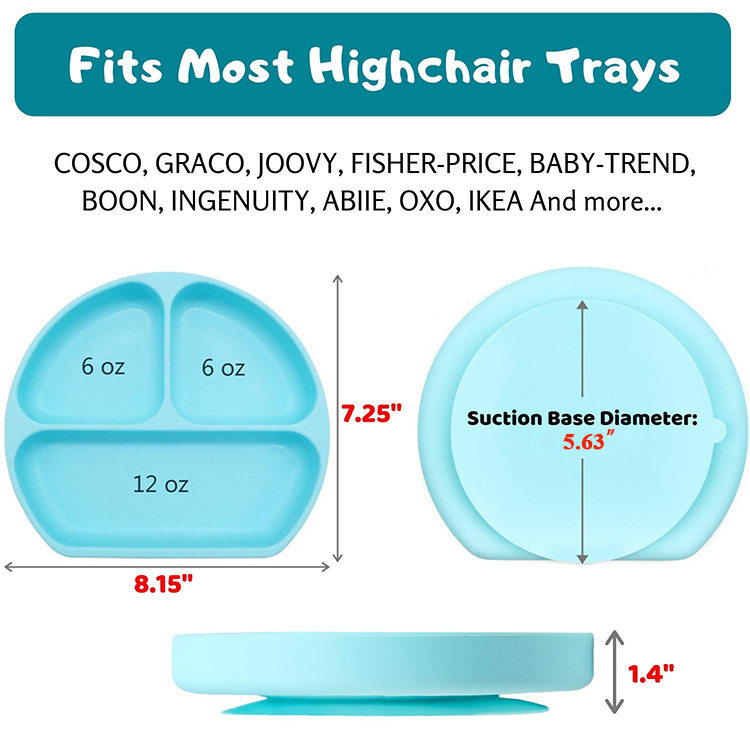 Perfect Baby Led Weaning Utensils Set Silicone Bibs Suction Divided Plate Spoons 3 PCS Silicone Baby Feeding Set