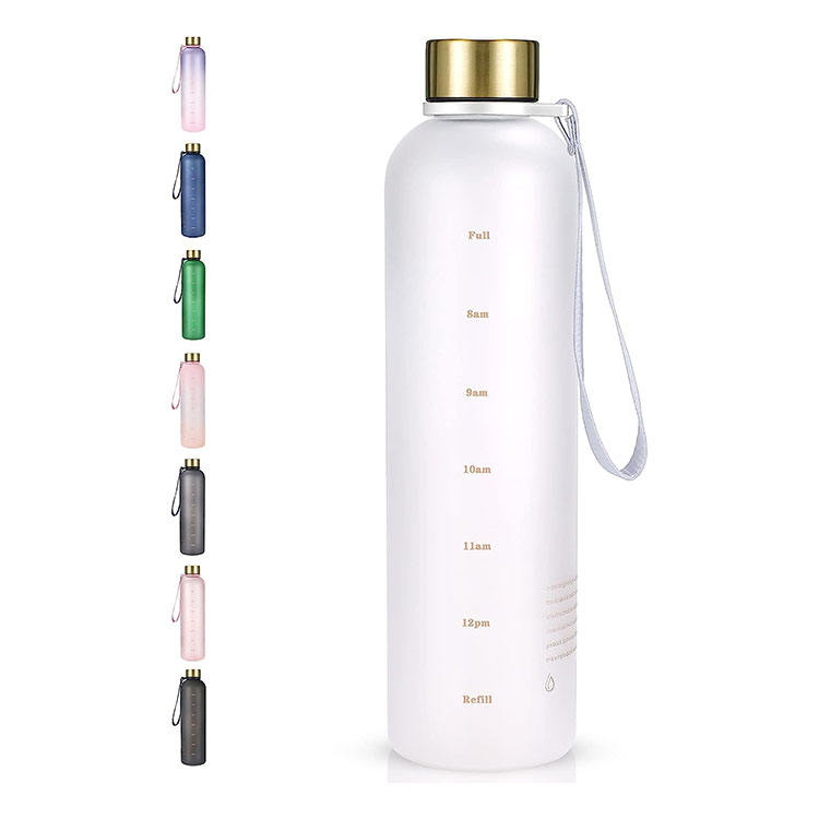 32oz BPA FREE LEAKPROOF DRINKING WATER BOTTLE WITH TIME MARKER and RPOE for OUTDOOR and SPORT