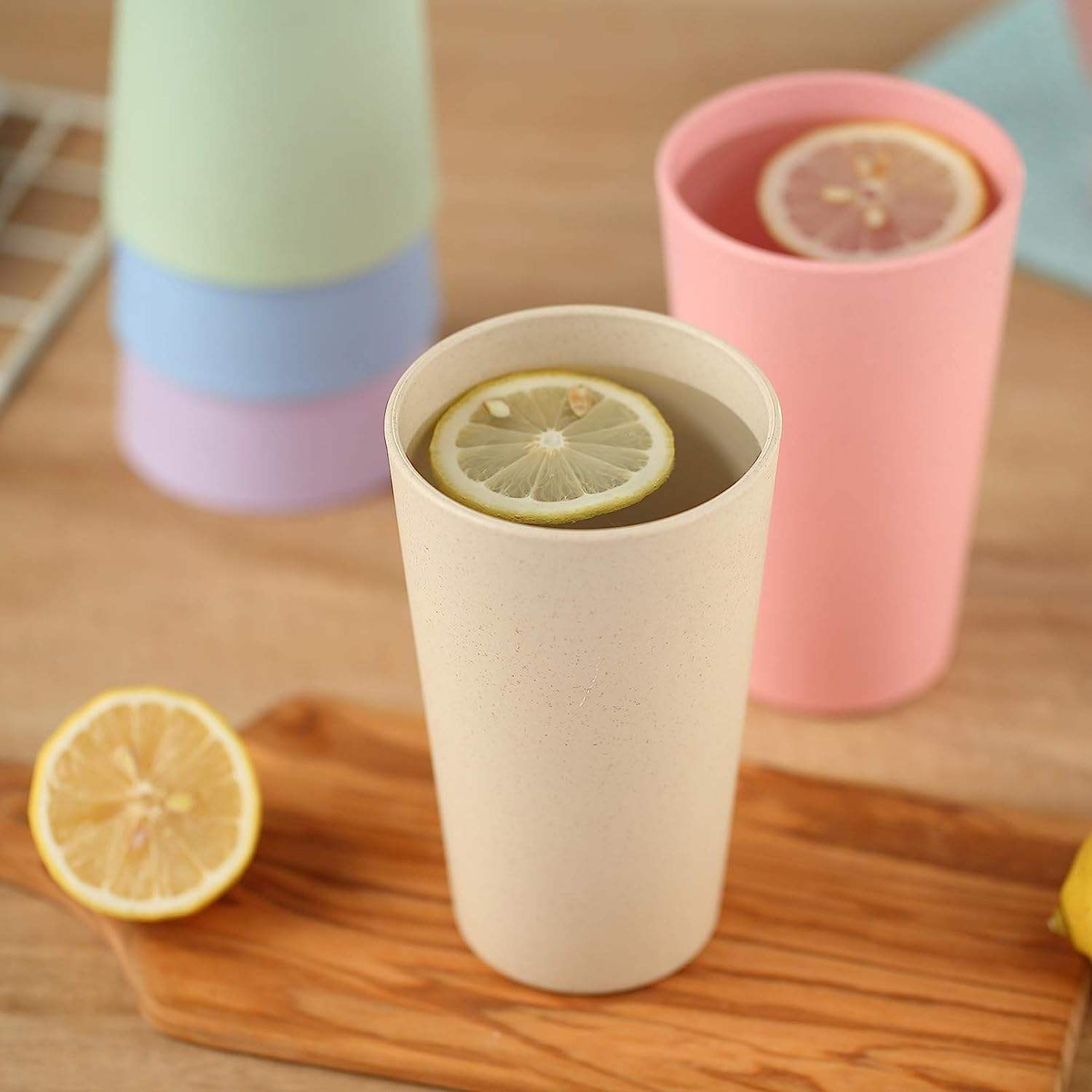 RPET CUP 6PCS Reusable Plastic Cups 20 oz Unbreakable Drinking Cup for Kitchen Dishwasher Safe Water Tumbler Set