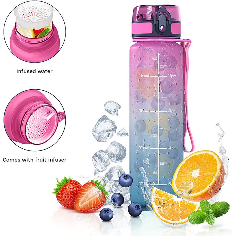 1L /32 oz Leakproof Tritran BPA-Free GradienPlastic Water Bottle with Motivational Time Marker Water Bottle With Custom Logo
