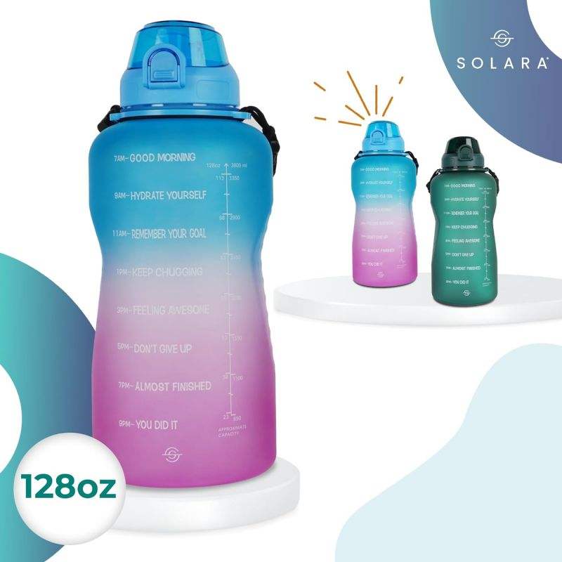 Green Gradient Tritan Bottle 128 oz Bpa Free Portable GYM Motivational Time Marker Water Bottles with Straw