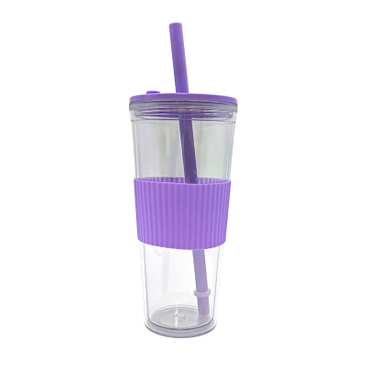 Wholesale 710Ml Custom Logo Leak Proof Reusable Clear Plastic Drink Tumbler With Straw Lid
