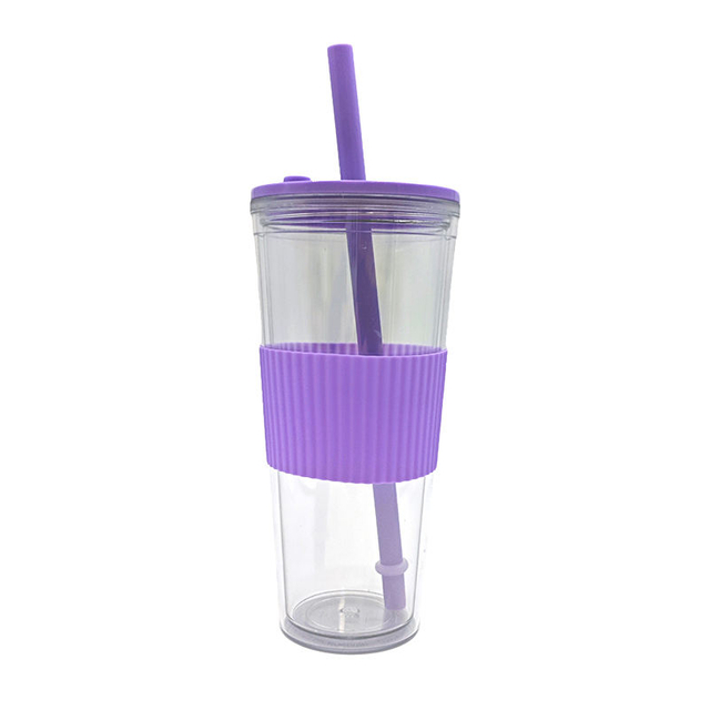 Wholesale 710Ml Custom Logo Leak Proof Reusable Clear Plastic Drink Tumbler With Straw Lid