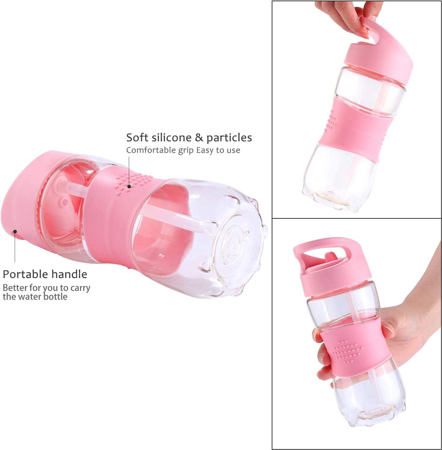 Popular Kids 400ml Wide Mouth Tritan Silicone Grip Plastic Drinking Water Bottle with Straw Lid