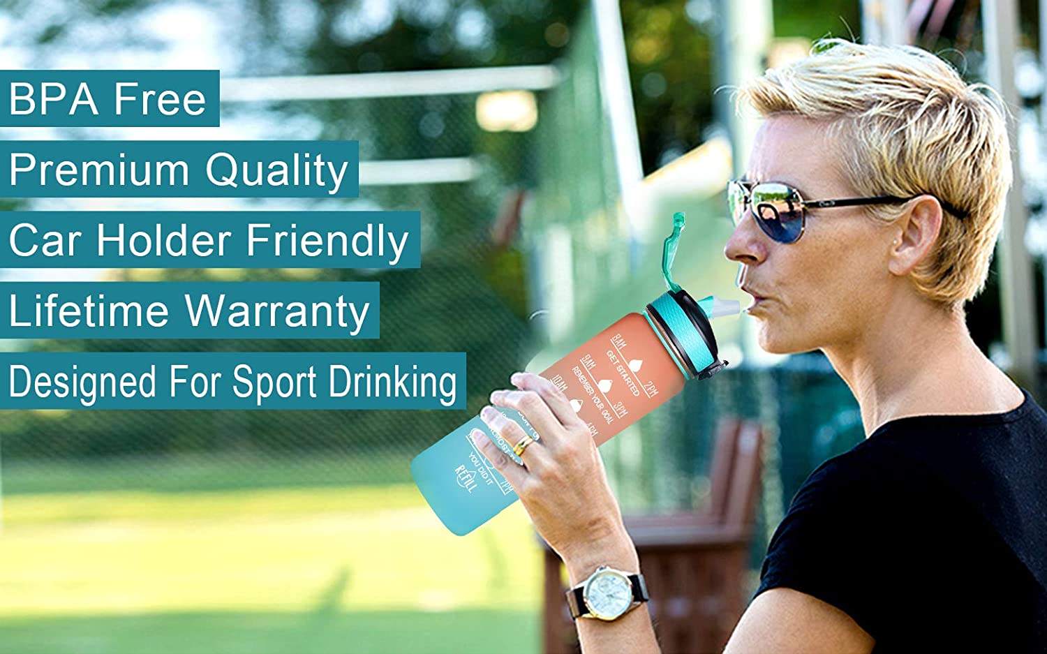 Outdoor Gym Custom Motivational Time Marker Reusable 32oz Sports Tritan Plastic Water Bottle