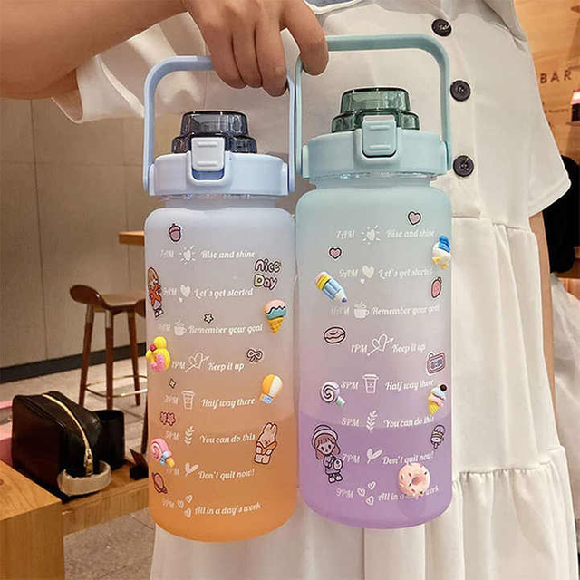Bouteille Deau Motivante Trio Botella Motivacional De Agua Bottles 2000Ml 64Oz Motivational Tracker Water Bottle
