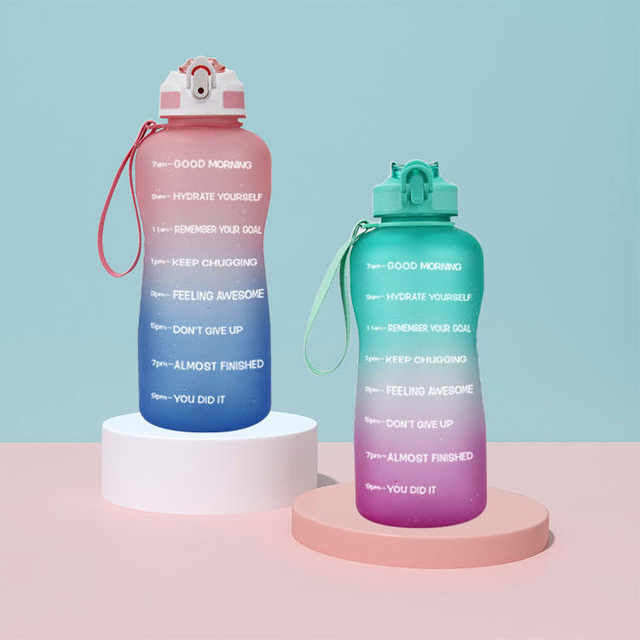 BPA Free Custom Logo Half Gallon PETG Plastic 2.2 Litre Sport Water Bottle with Time Marker