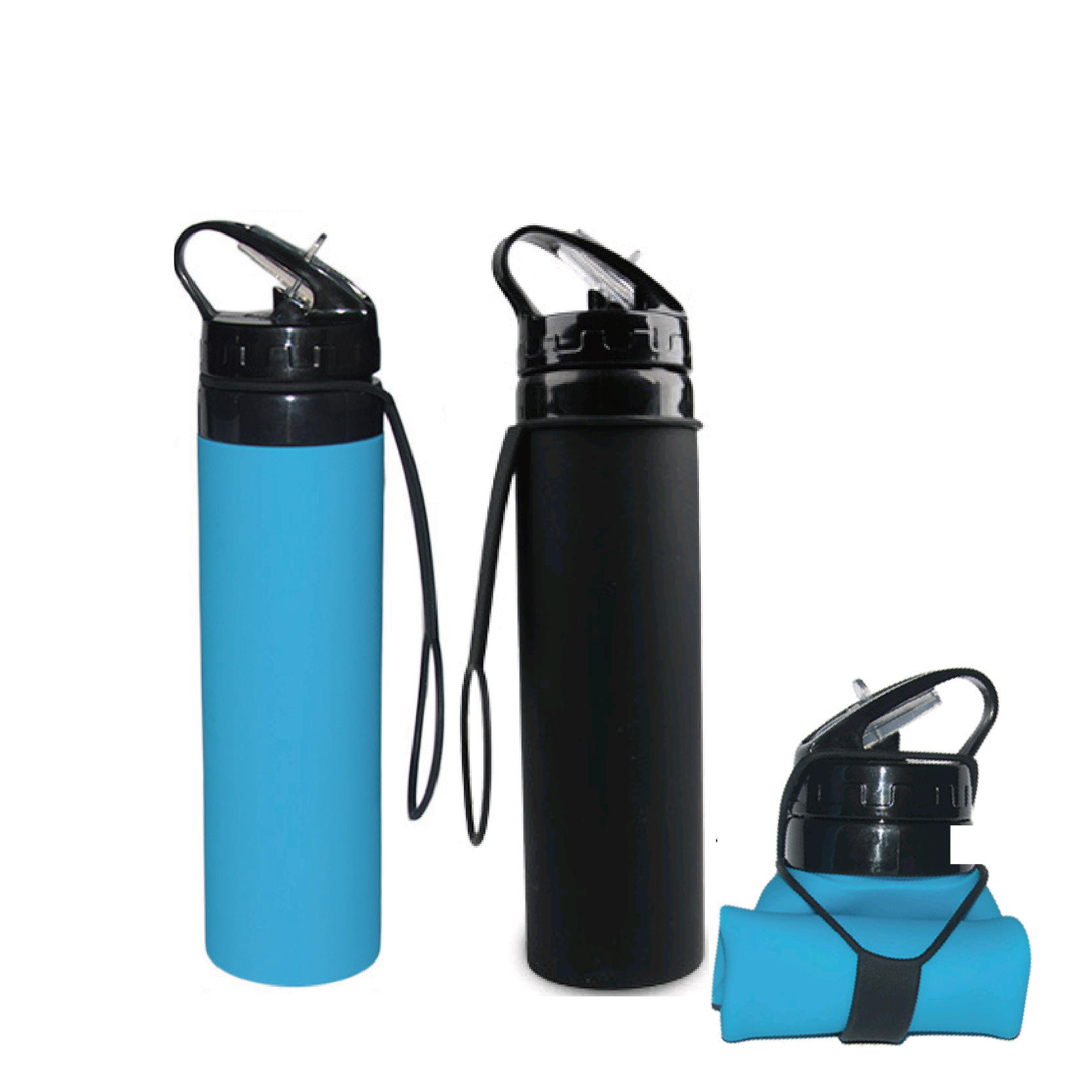 Food Grade 600ML Silicone Travel Camping Folding Water Bottle
