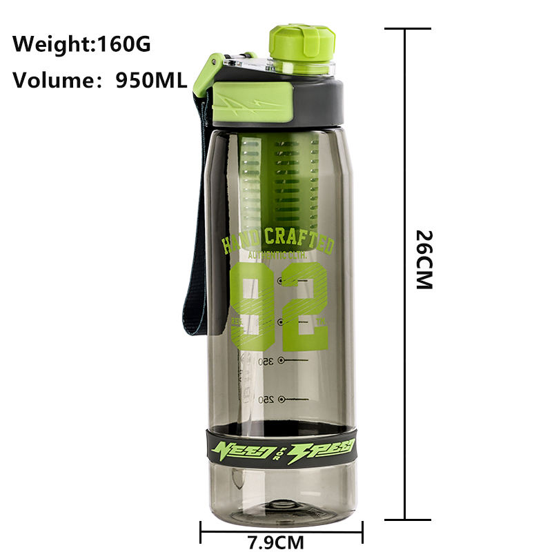 950Ml Outdoor Large Capacity Clear Tea Infuser Plastic Sports Water Drink Bottle With Straw Scale