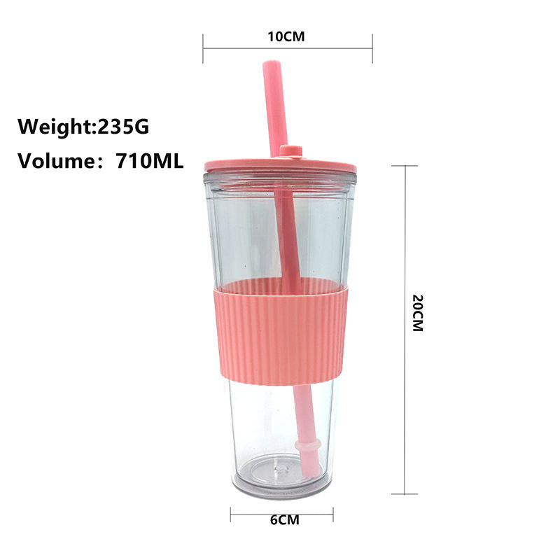 Wholesale 710Ml Unique Wide Mouth Clear Reusable Drink Tumblers Tumbler Cup With Straw Straws