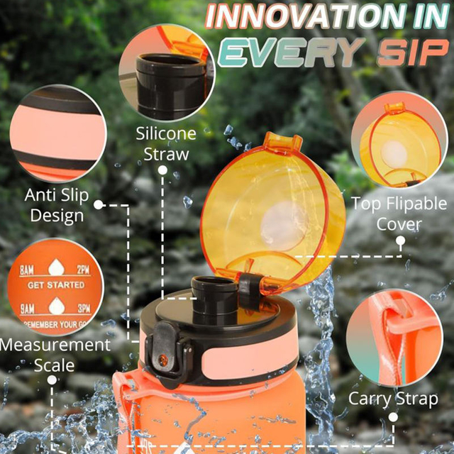 Custom Plastic Straw Strainer Filter Gym Sports 1000ml 1L 32 oz 32oz BPA Free Tritan Motivational Water Bottle With Time Marker