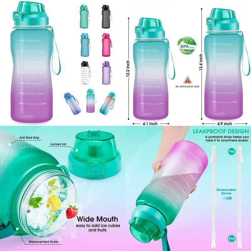 Half Gallon Water Bottle with Straw Half Gallon Water Jug Motivational Water Bottle 64 Ounce with Time Marker Large