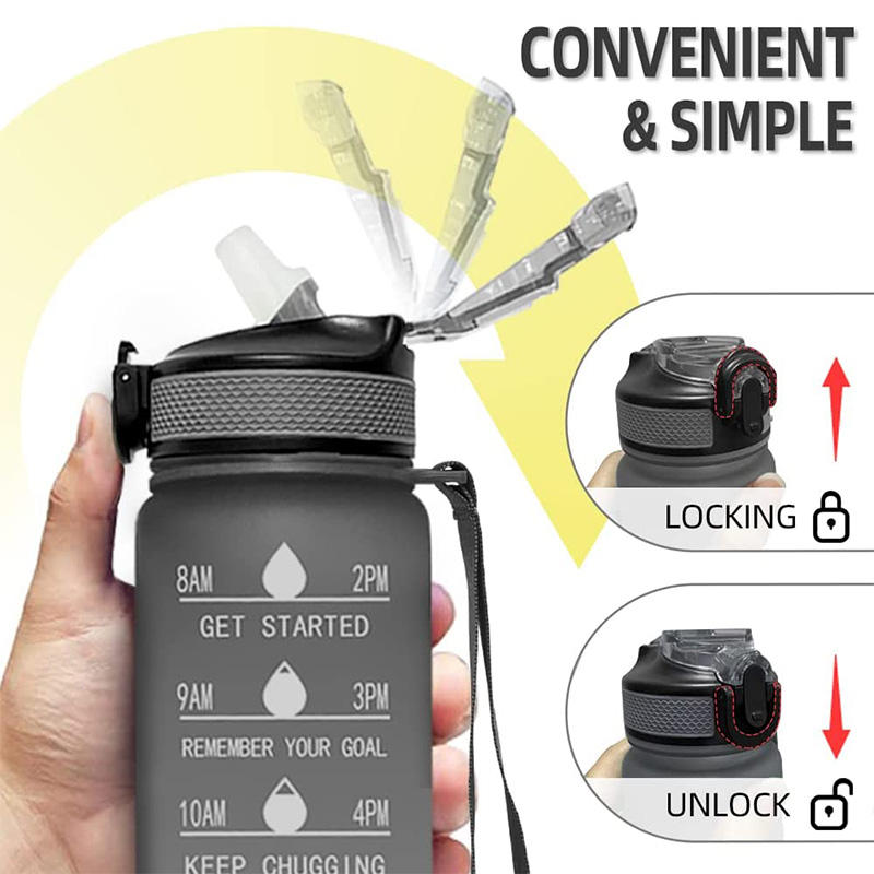 1L Tritan BPA Free Time Marker Frosted Plastic Motivational Sports Water Bottle