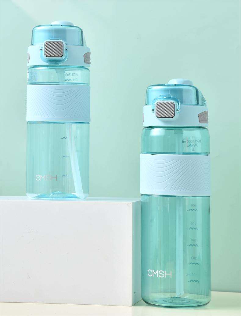 Custom BPA Free Plastic Sport Water Bottle with Chug Lid & Straw with Silicone Sleeve Outdoor Water Bottle