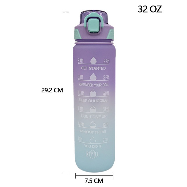 1000Ml Colorful Outdoor Motivational Plastic Sport Gym Water Bottle Bpa Free With Time Marker