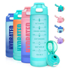 Custom Logo Straw Flip Top Filter Plastic Sport BPA Free 1l 32oz 32 oz Tritan Motivational Water Bottle With Time Marker